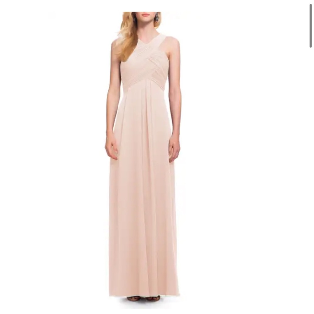 Levkoff Crisscross Neck Chiffon A-Line Gown